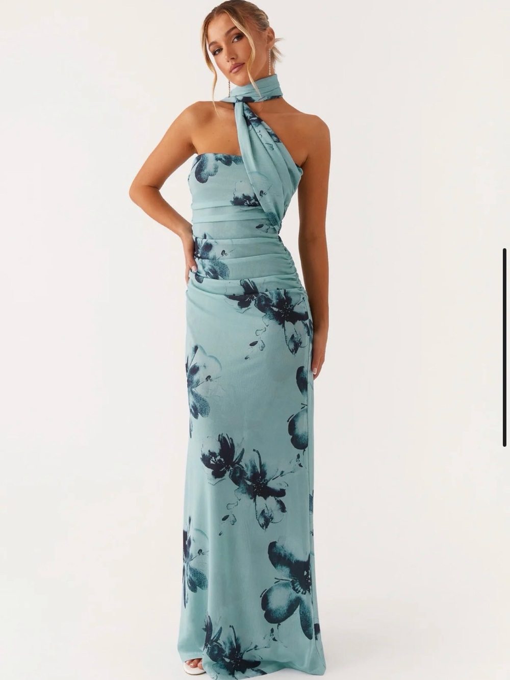Songbird Asymmetric Halter Floral Maxi Dress in Light Blue - Pepper Mayo - Picture 2 of 2